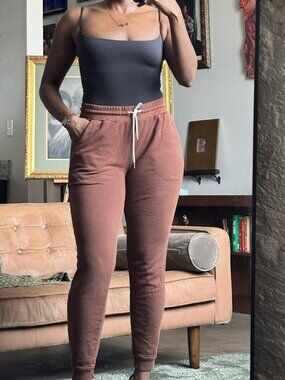 MATE the Label Organic Cotton Terracotta High Rise Drawstring Jogger Cuffed S